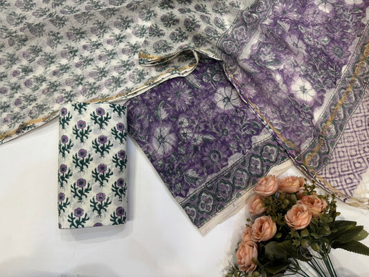 Hand Block Printed Kota Doriya Suit