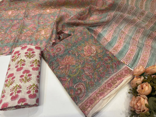 Hand Block Printed Kota Doriya Suit
