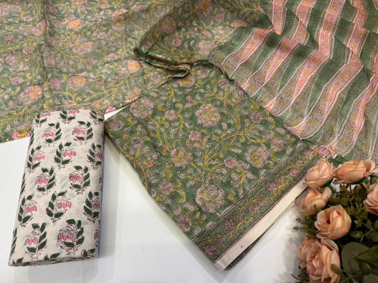 Hand Block Printed Kota Doriya Suit