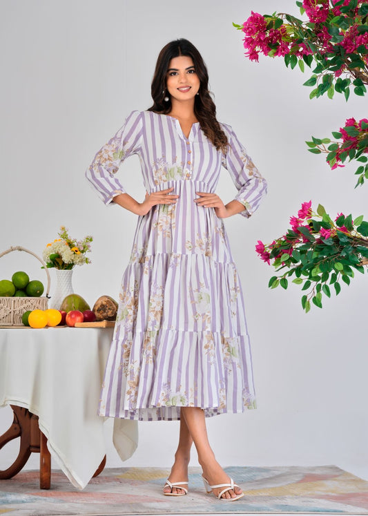 Lilac Stripes Cotton Dress