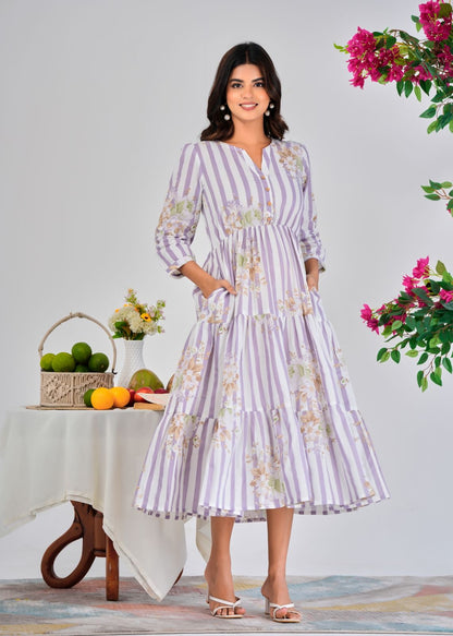 Lilac Stripes Cotton Dress