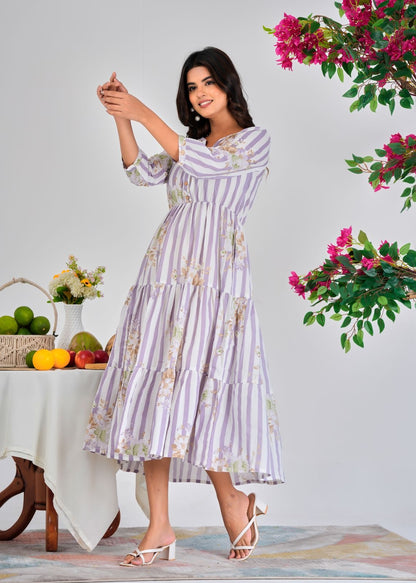 Lilac Stripes Cotton Dress