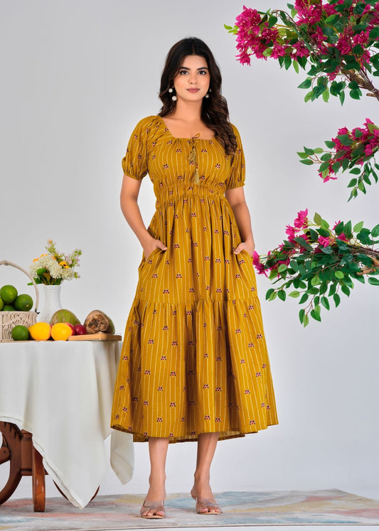 Mustard Stripes Charm Cotton Dress