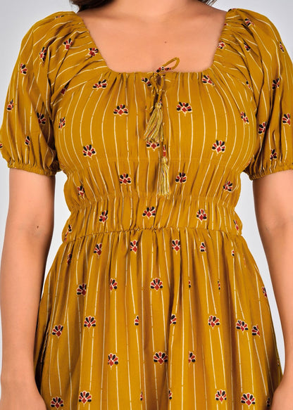 Mustard Stripes Charm Cotton Dress