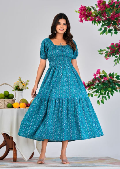 Dark Teal Trail Cotton Dress