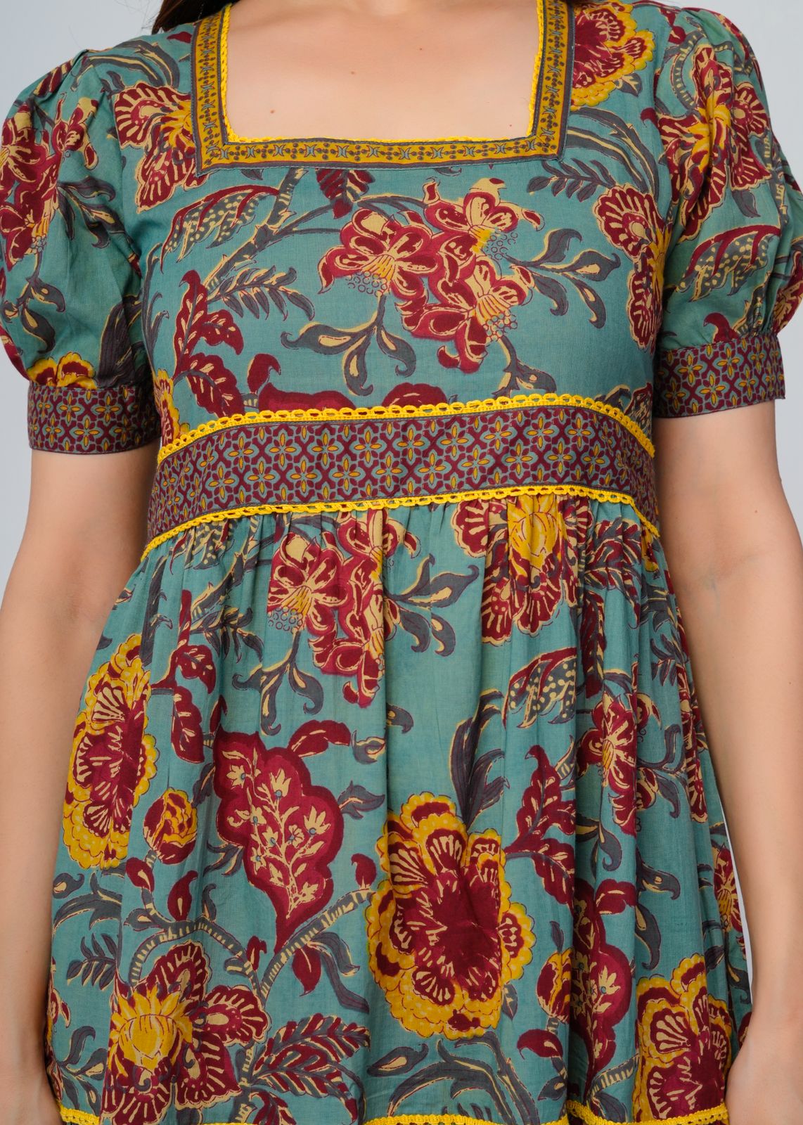 Spiced Teal Flora Cotton Dress