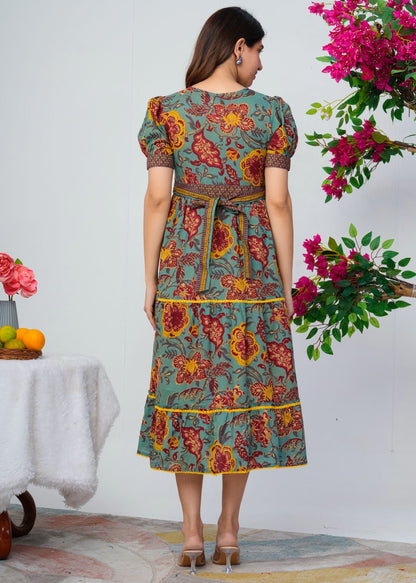 Spiced Teal Flora Cotton Dress