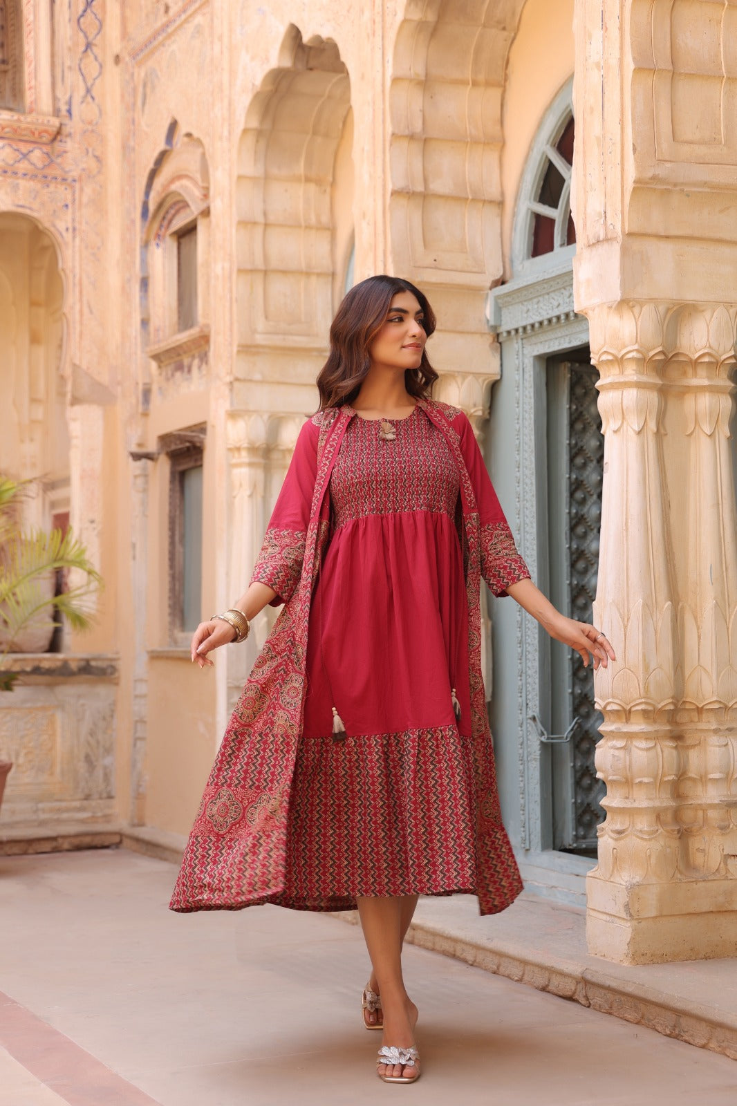 Red Heritage Dress with Shrug
