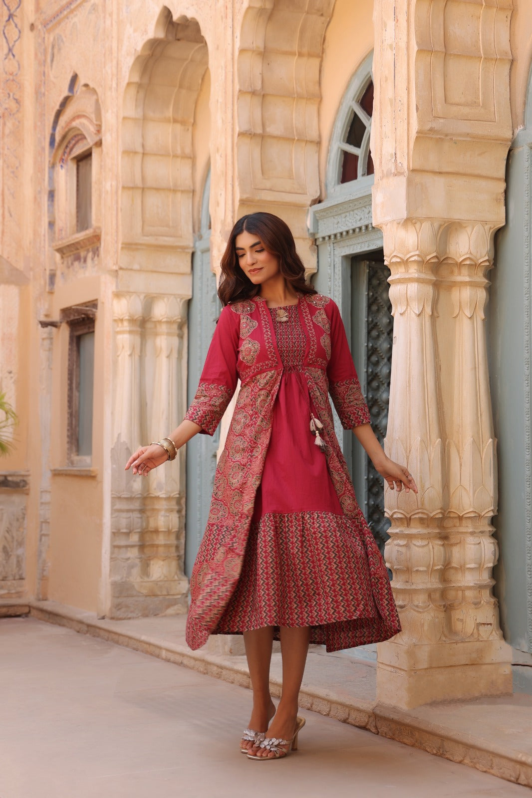 Red Heritage Dress with Shrug