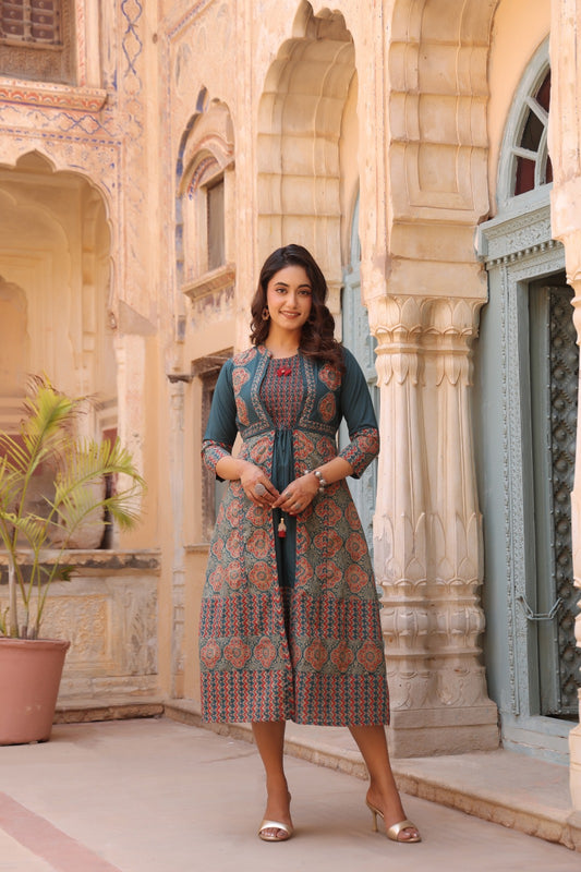 Teal Heritage Dress with Shrug