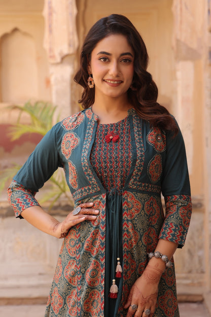 Teal Heritage Dress with Shrug