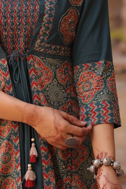 Teal Heritage Dress with Shrug