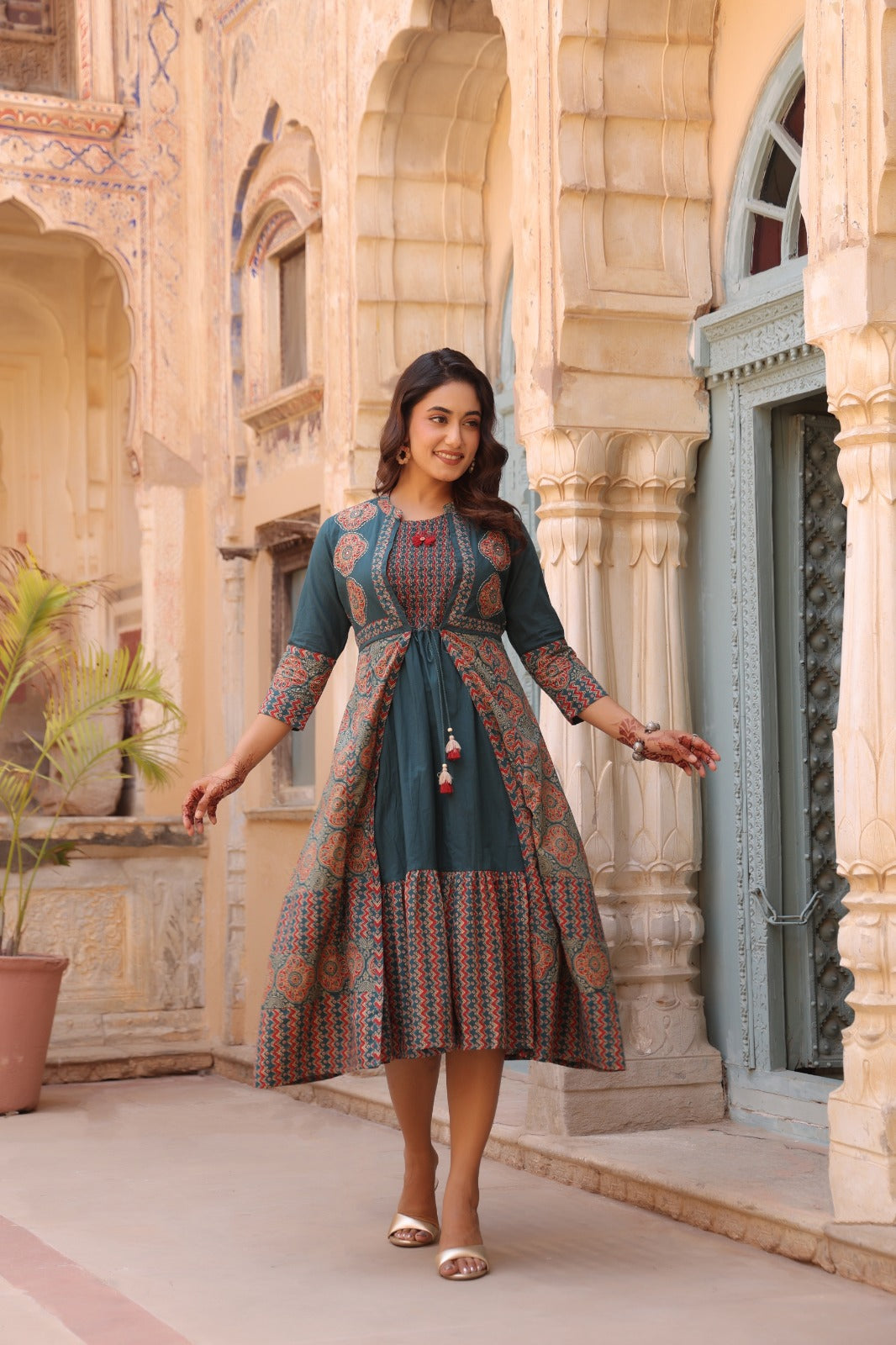 Teal Heritage Dress with Shrug