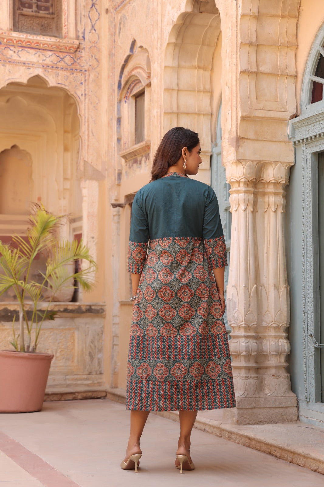 Teal Heritage Dress with Shrug