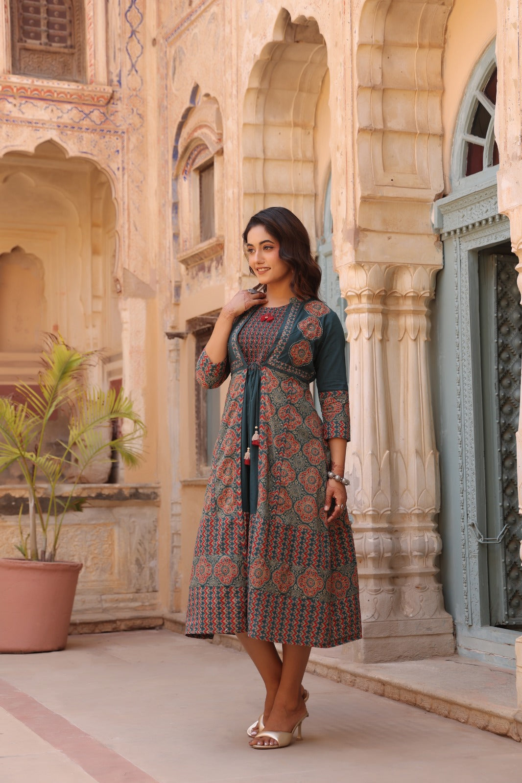Teal Heritage Dress with Shrug