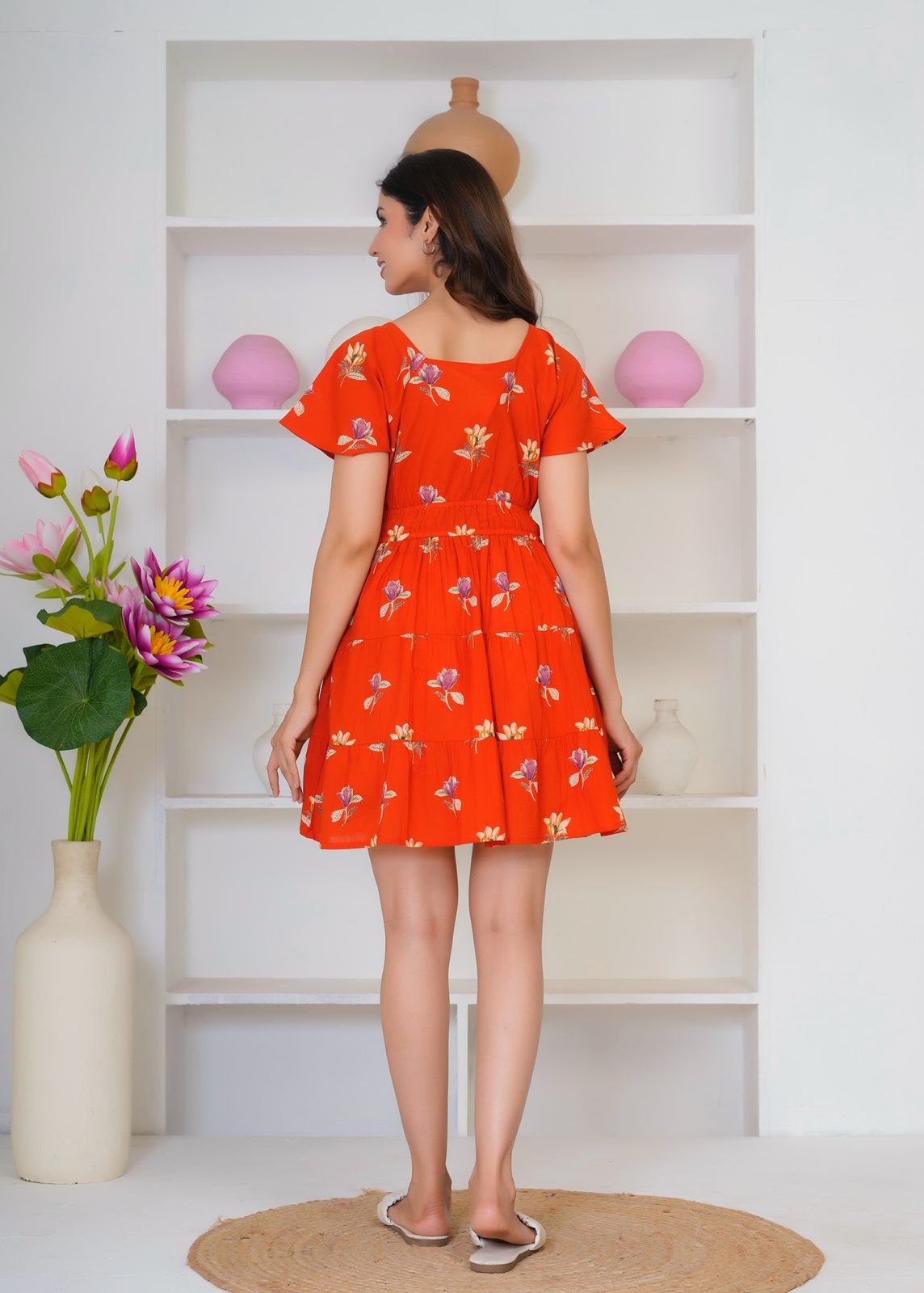 Orange Buds Cotton Short Dress