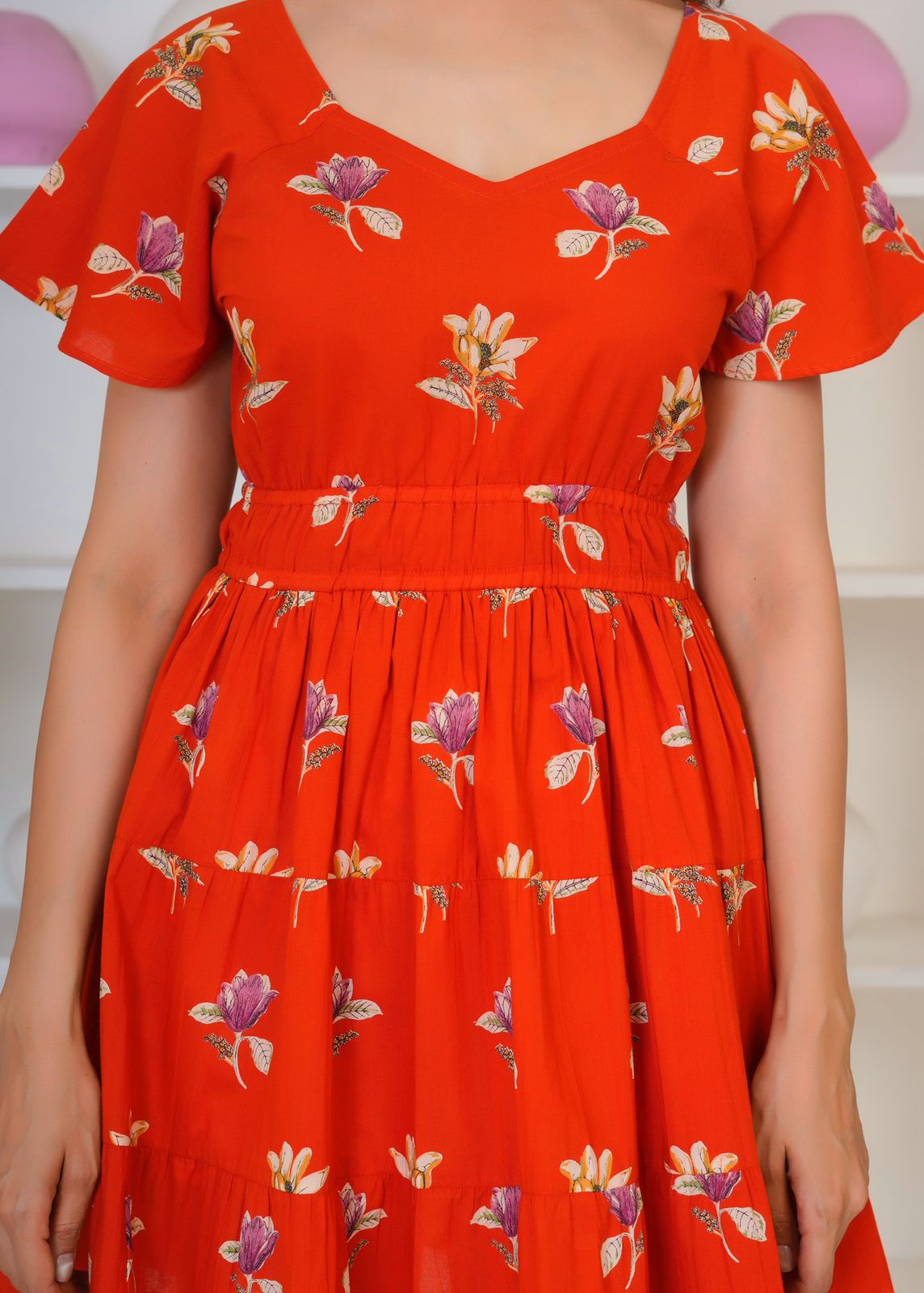 Orange Buds Cotton Short Dress