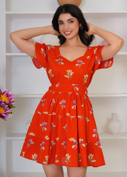 Orange Buds Cotton Short Dress