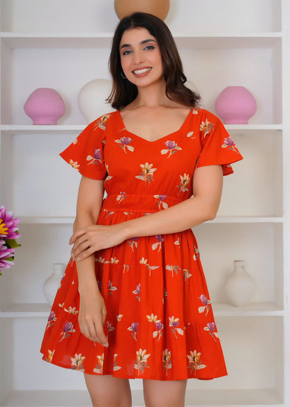 Orange Buds Cotton Short Dress