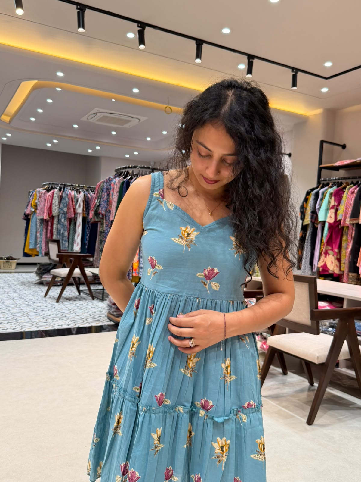 Blue Buds Sleeveless Short Dress