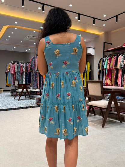Blue Buds Sleeveless Short Dress