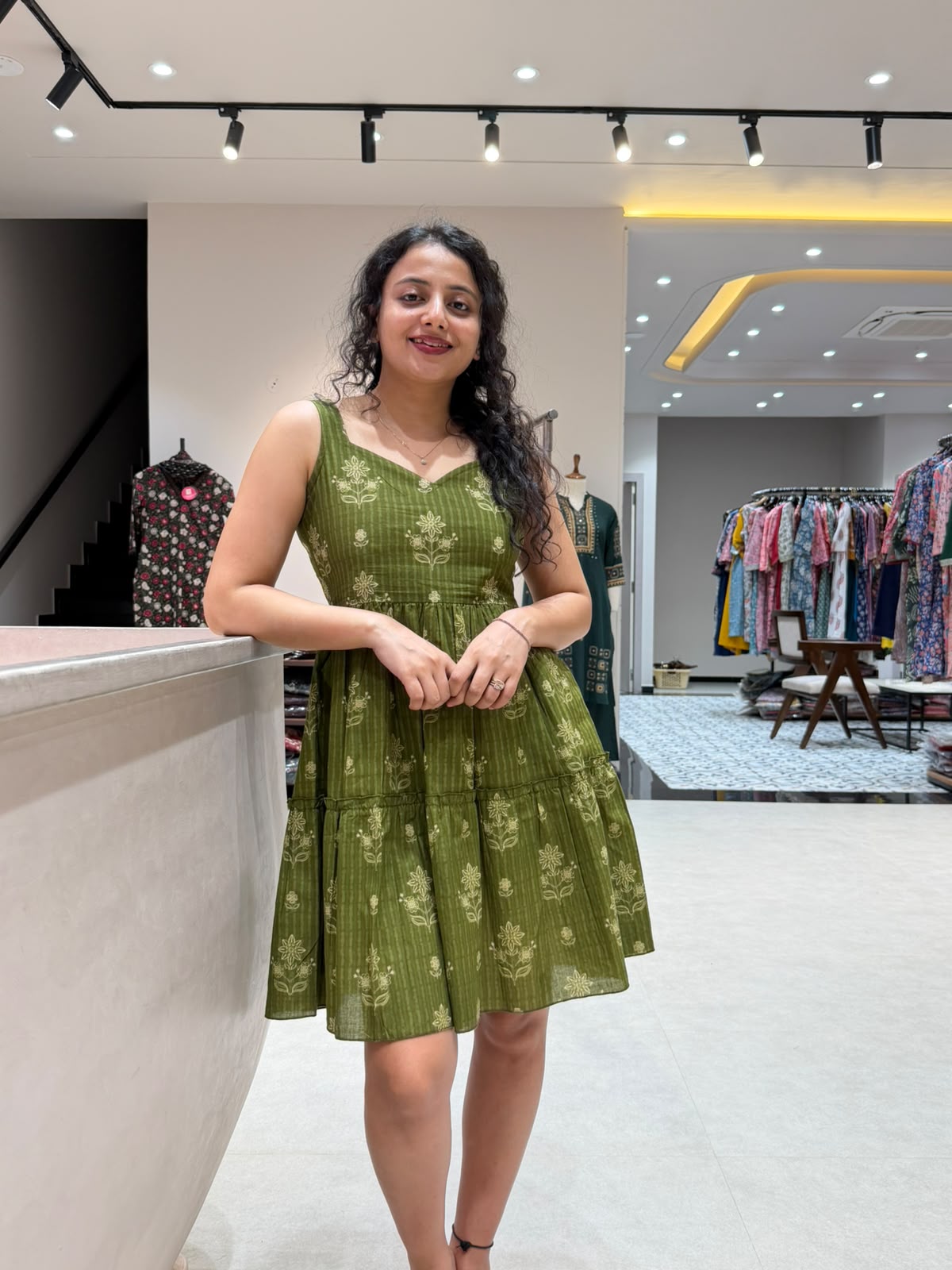 Green Ambience Sleeveless Short Dress