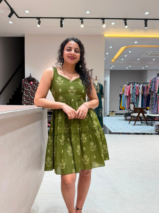 Green Ambience Sleeveless Short Dress