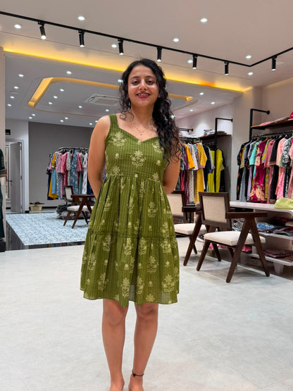 Green Ambience Sleeveless Short Dress