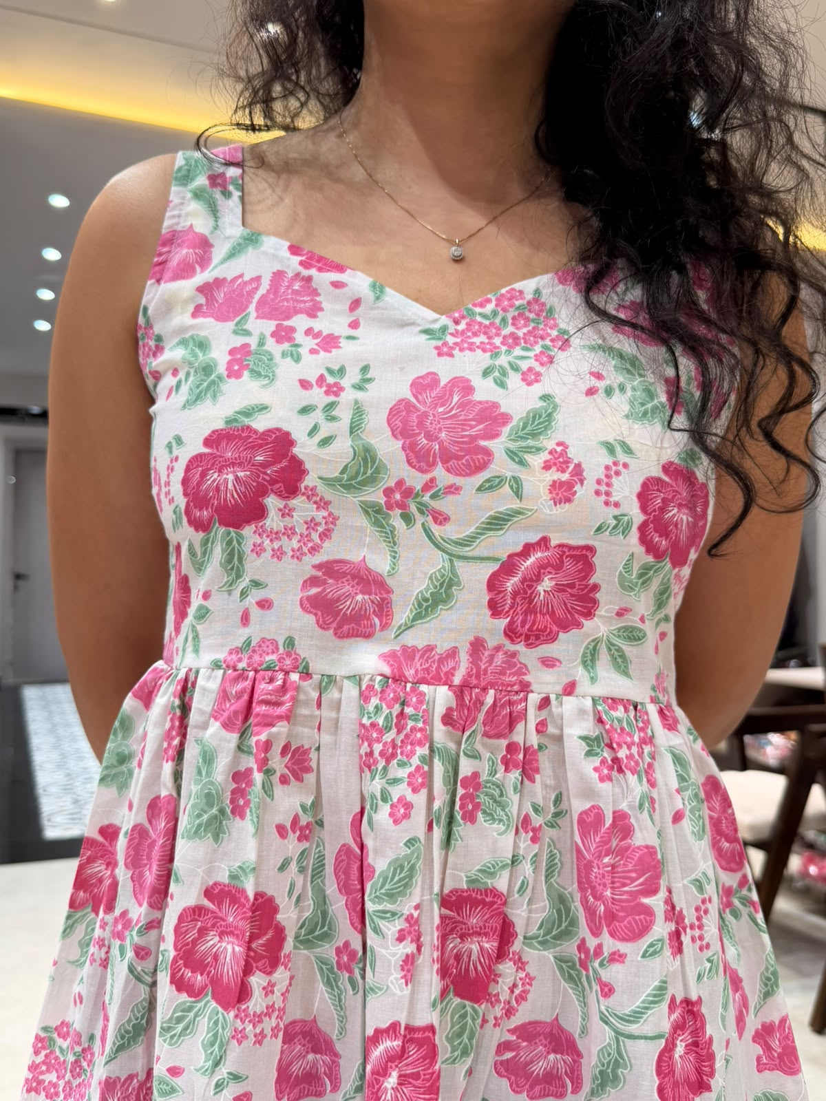 Pink Blooms Sleeveless Short Dress