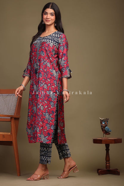 cotton printed kurti pant set