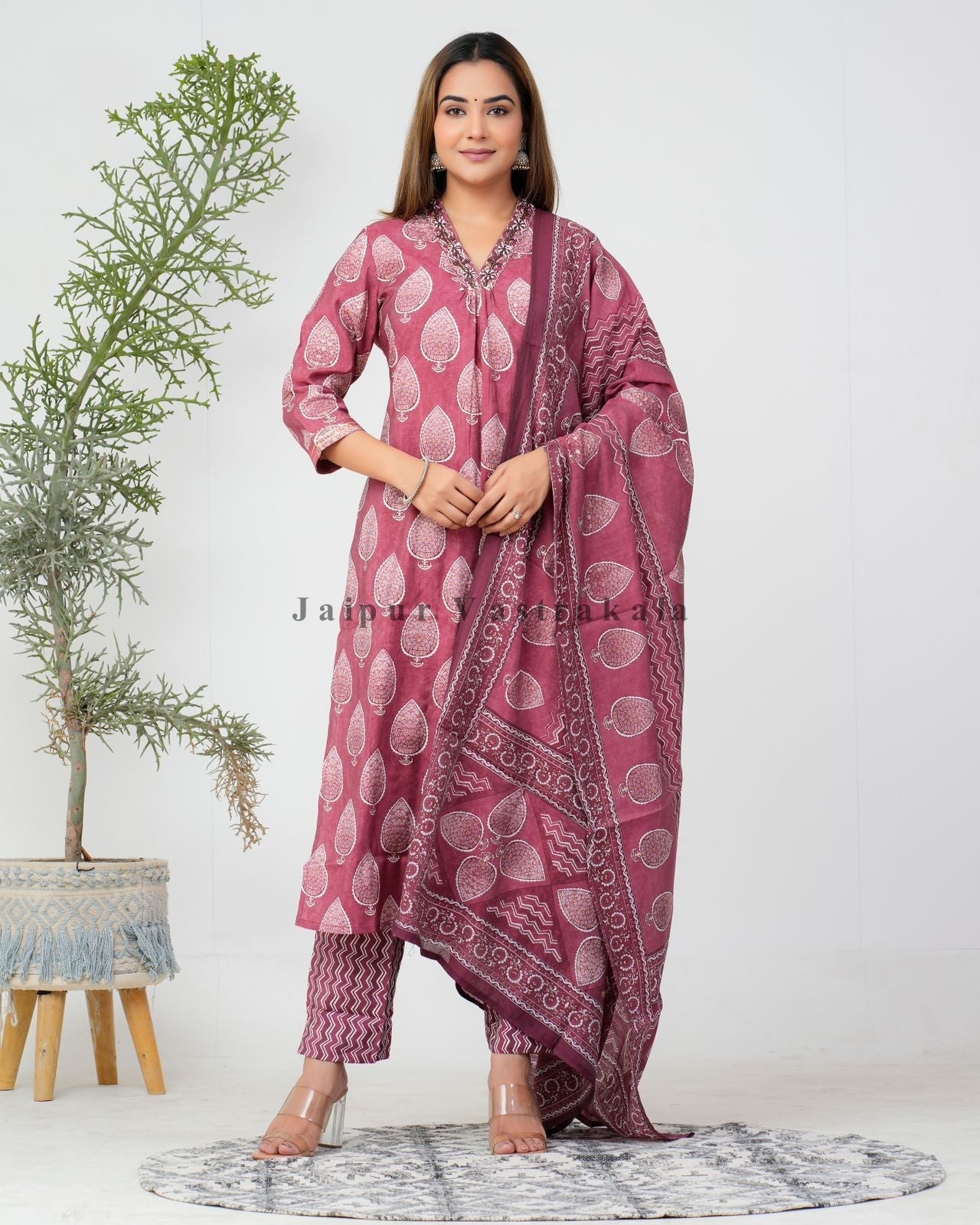 hand block printed kurta set with dupatta