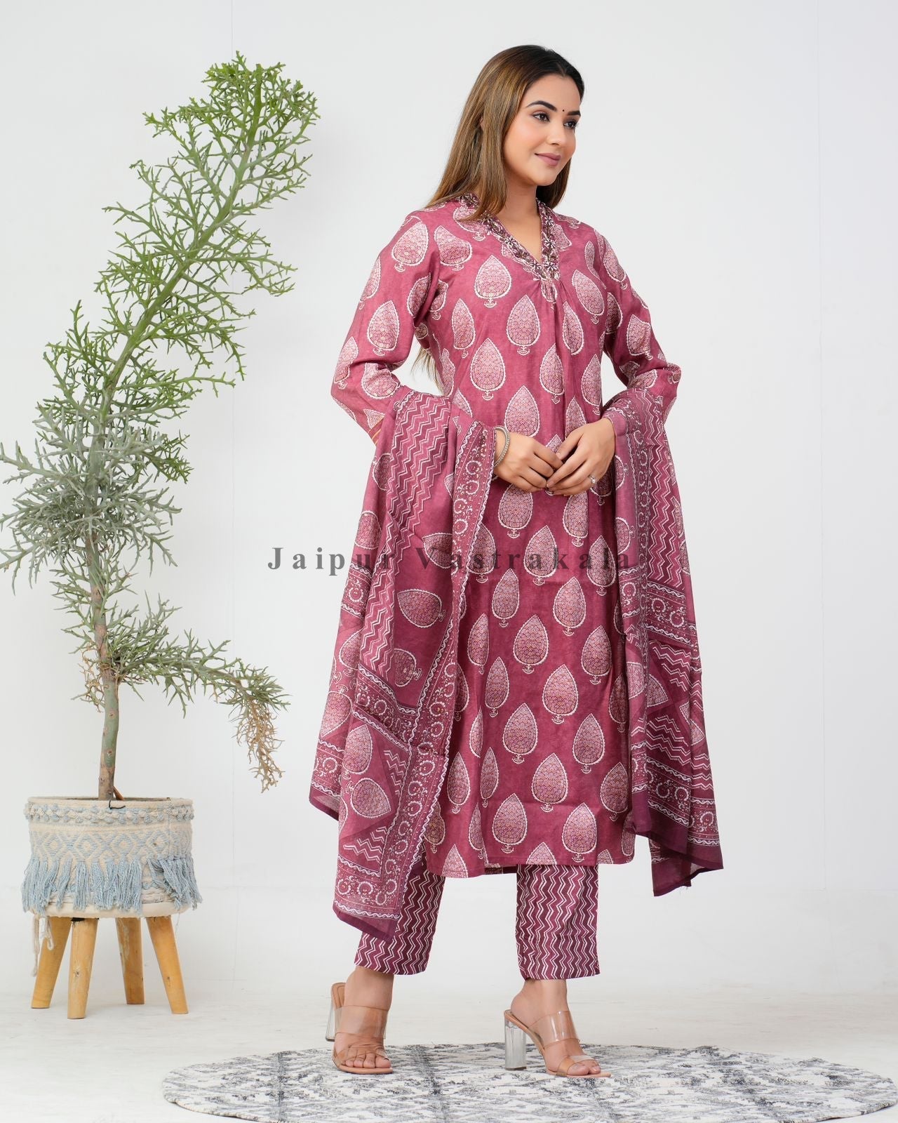 hand block printed kurta set with dupatta