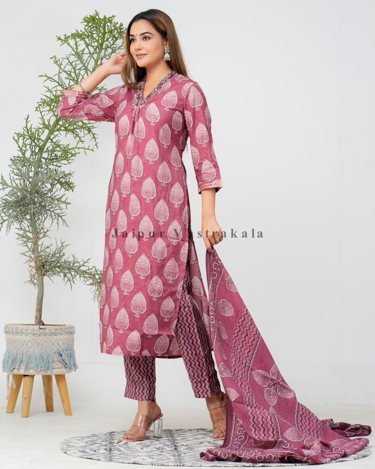 hand block printed kurta set with dupatta