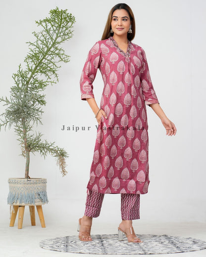 hand block printed kurta set with dupatta