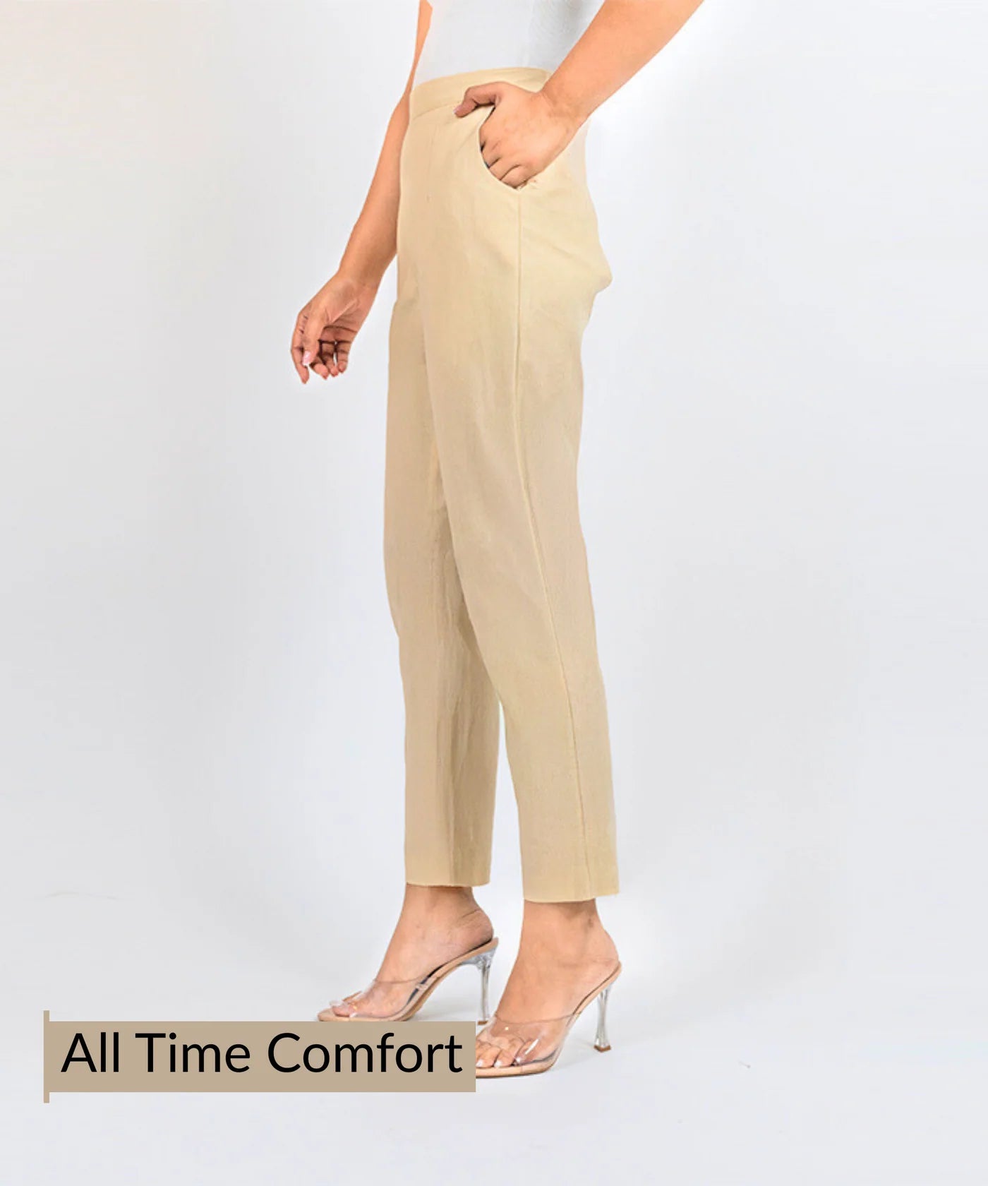 Beige Cotton Narrow Pant