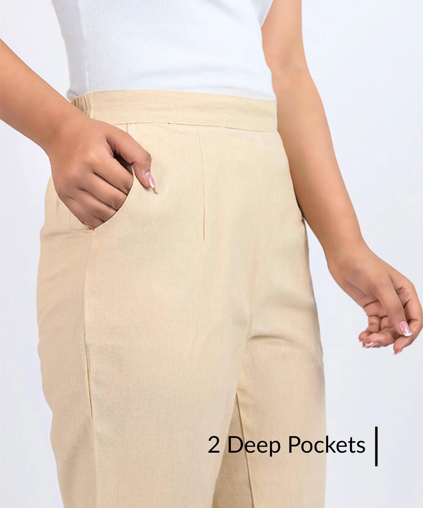 Beige Cotton Narrow Pant