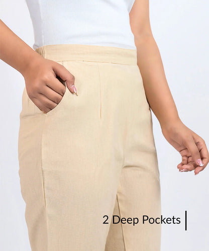 Beige Cotton Narrow Pant
