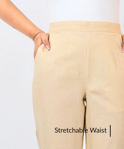 Beige Cotton Narrow Pant