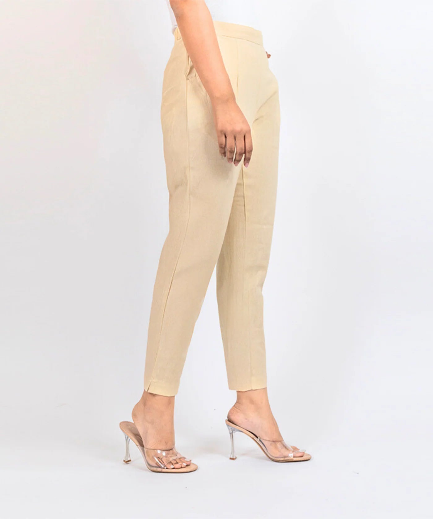 Beige Cotton Narrow Pant