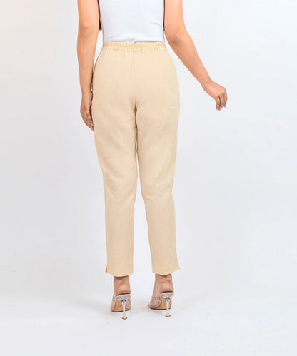 Beige Cotton Narrow Pant