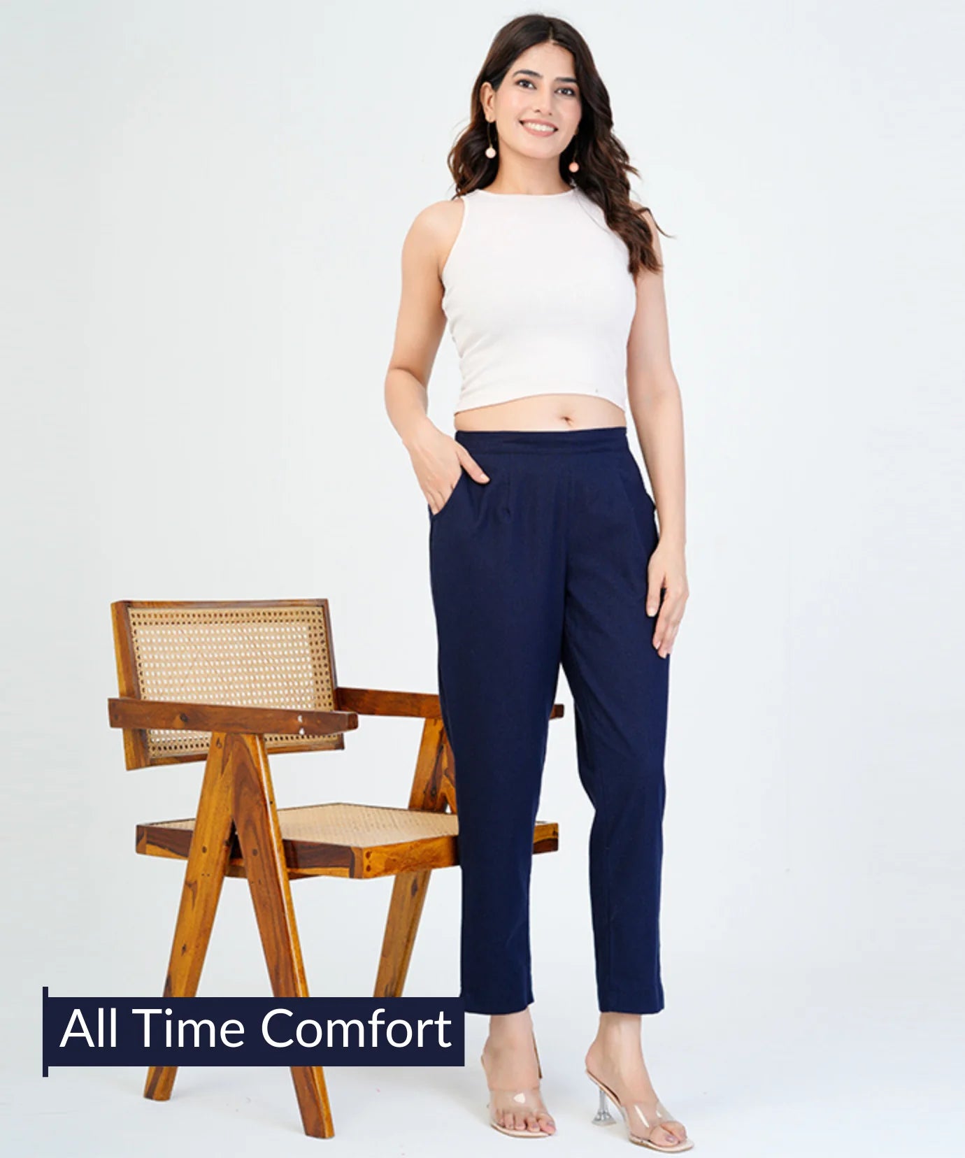 Blue Cotton Narrow Pant