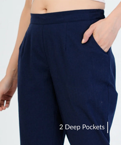 Blue Cotton Narrow Pant