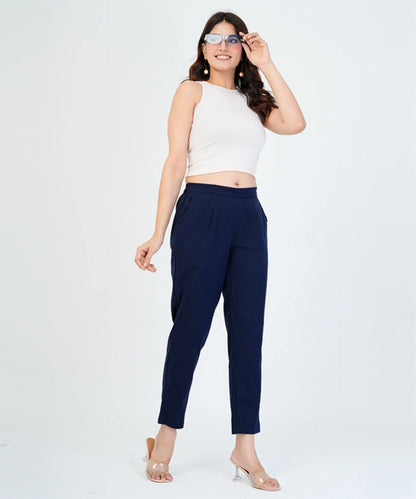 Blue Cotton Narrow Pant