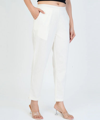 White Cotton Narrow Pant