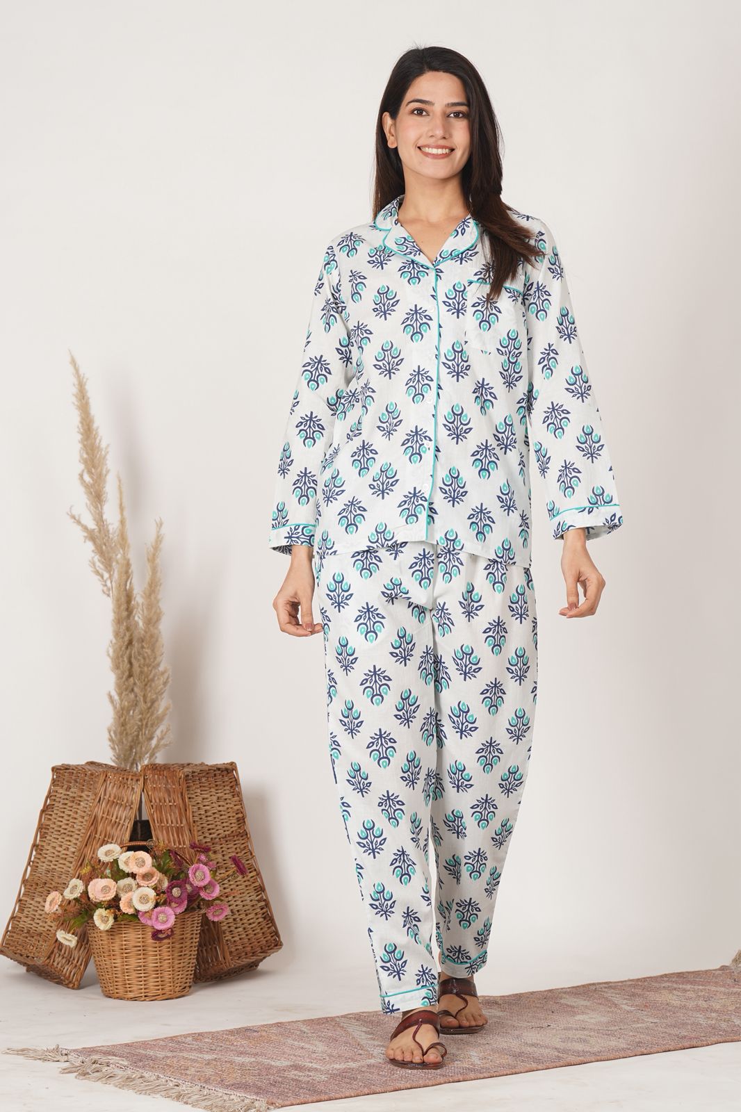 Ocean Fern Leaf Night Wear Set