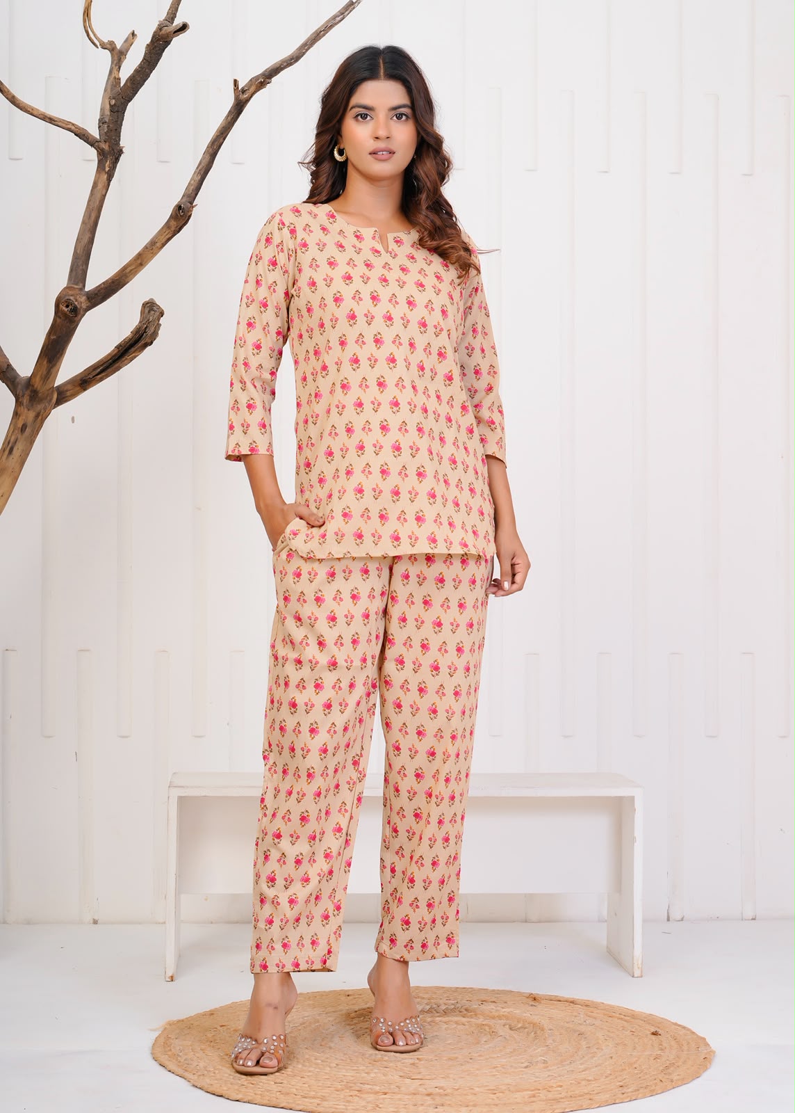 Beige Booti Night Wear Set