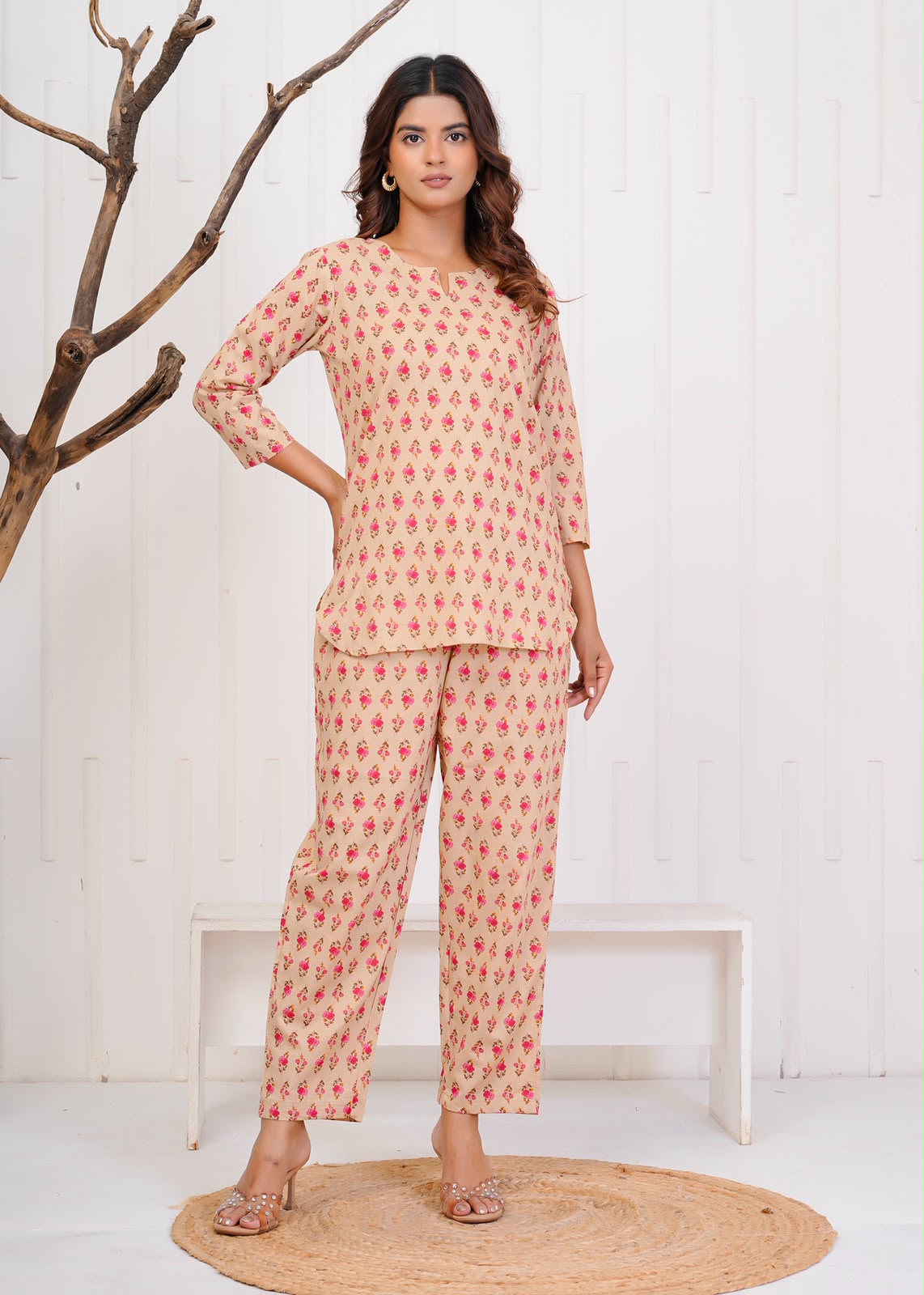 Beige Booti Night Wear Set