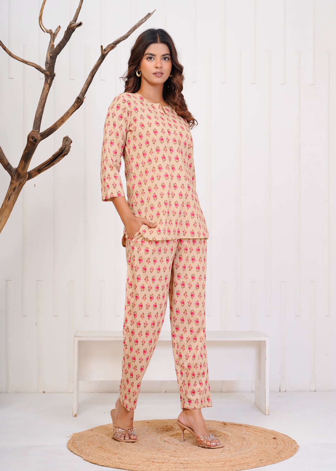 Beige Booti Night Wear Set