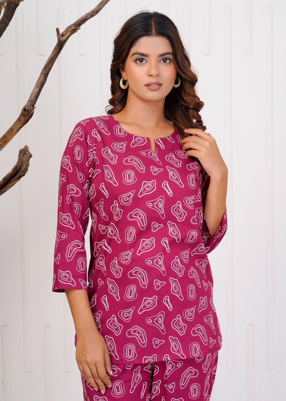 Maroon Shells Night Wear Set