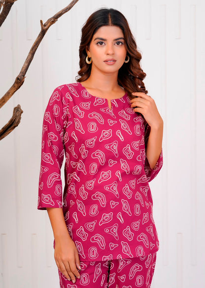 Maroon Shells Night Wear Set